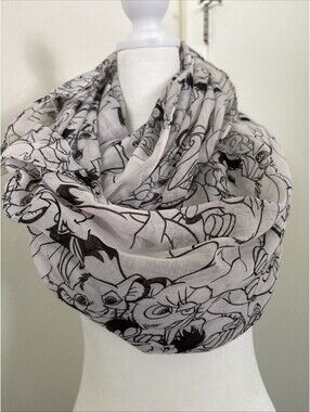 Womens Scarf Disney Loungefly Black White Infinity 74-33" Lion King Wrap Large